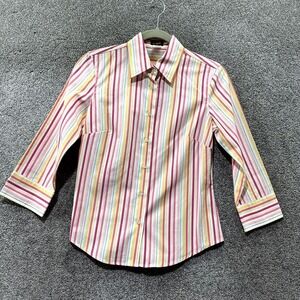 J Crew Button Up Top XS Multicolor Striped Long Sleeve‎ Cotton Office Career